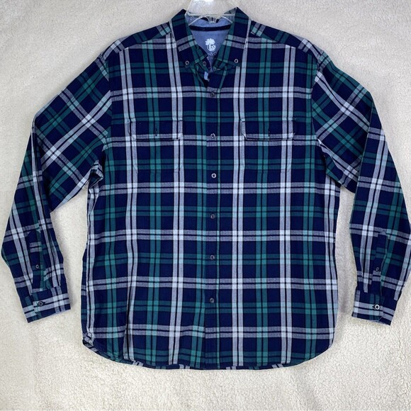 Ocean & Coast Shirts Mens XL Green Blue Plaid Button Up Long Sleeve  Flip Cuffs - Picture 2 of 12